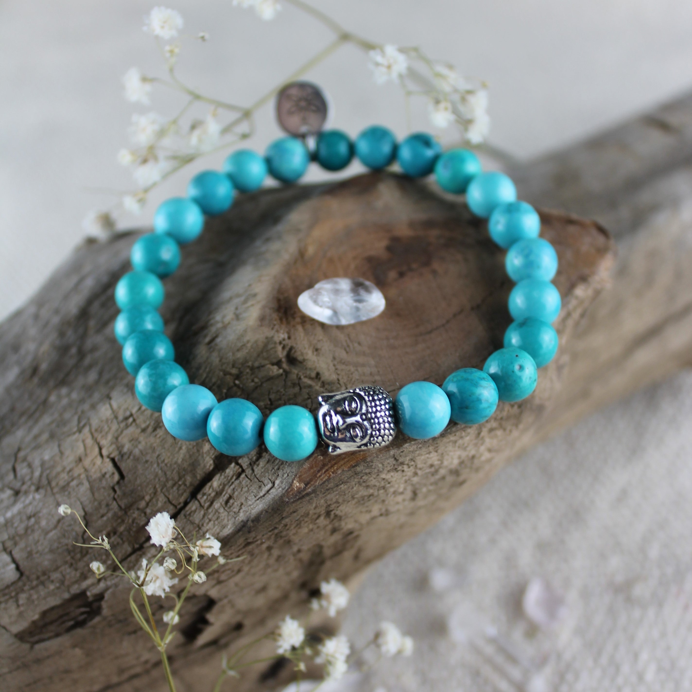 Türkis Edelsteinarmband mit Buddha silberfarben