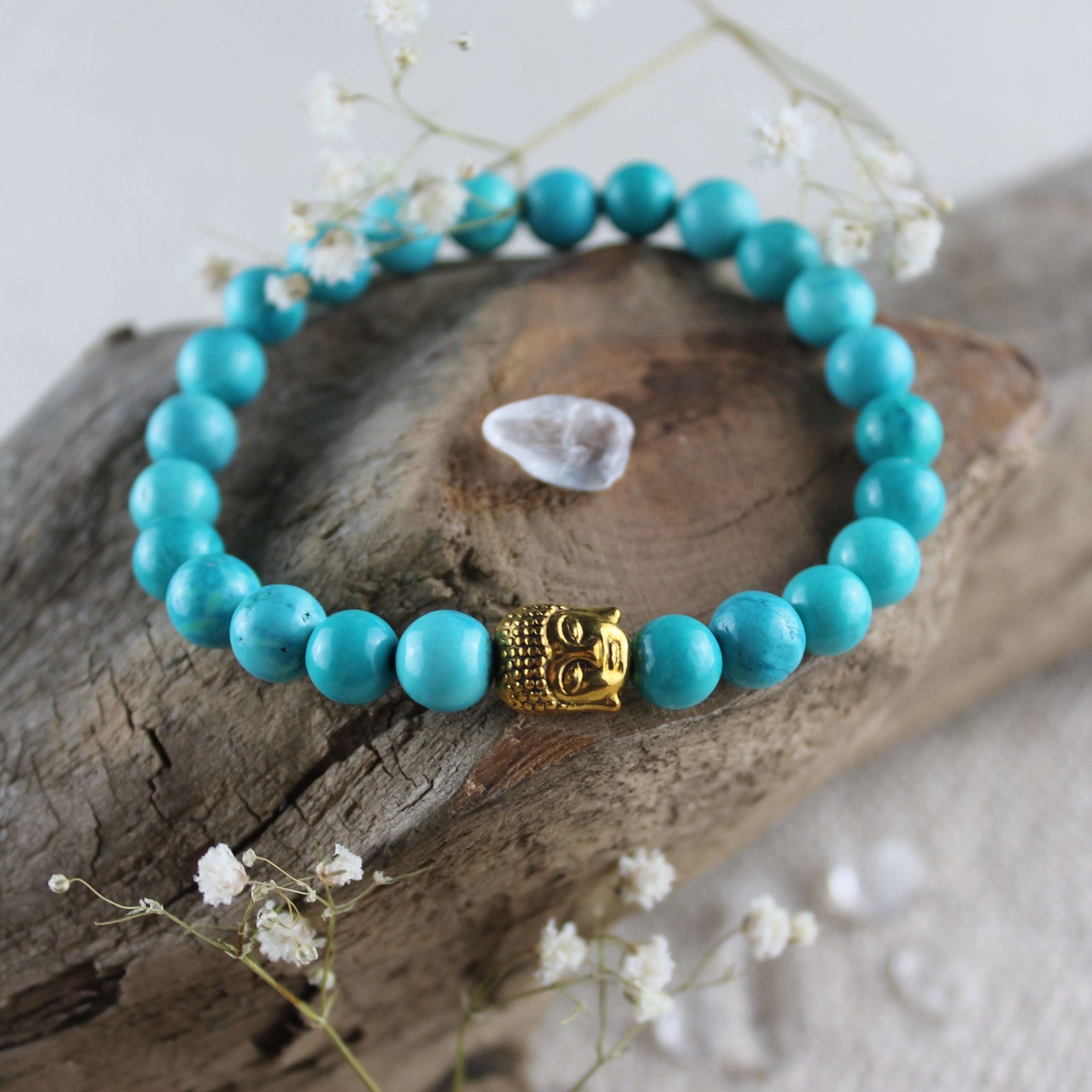 Türkis Edelsteinarmband mit Buddha goldfarben