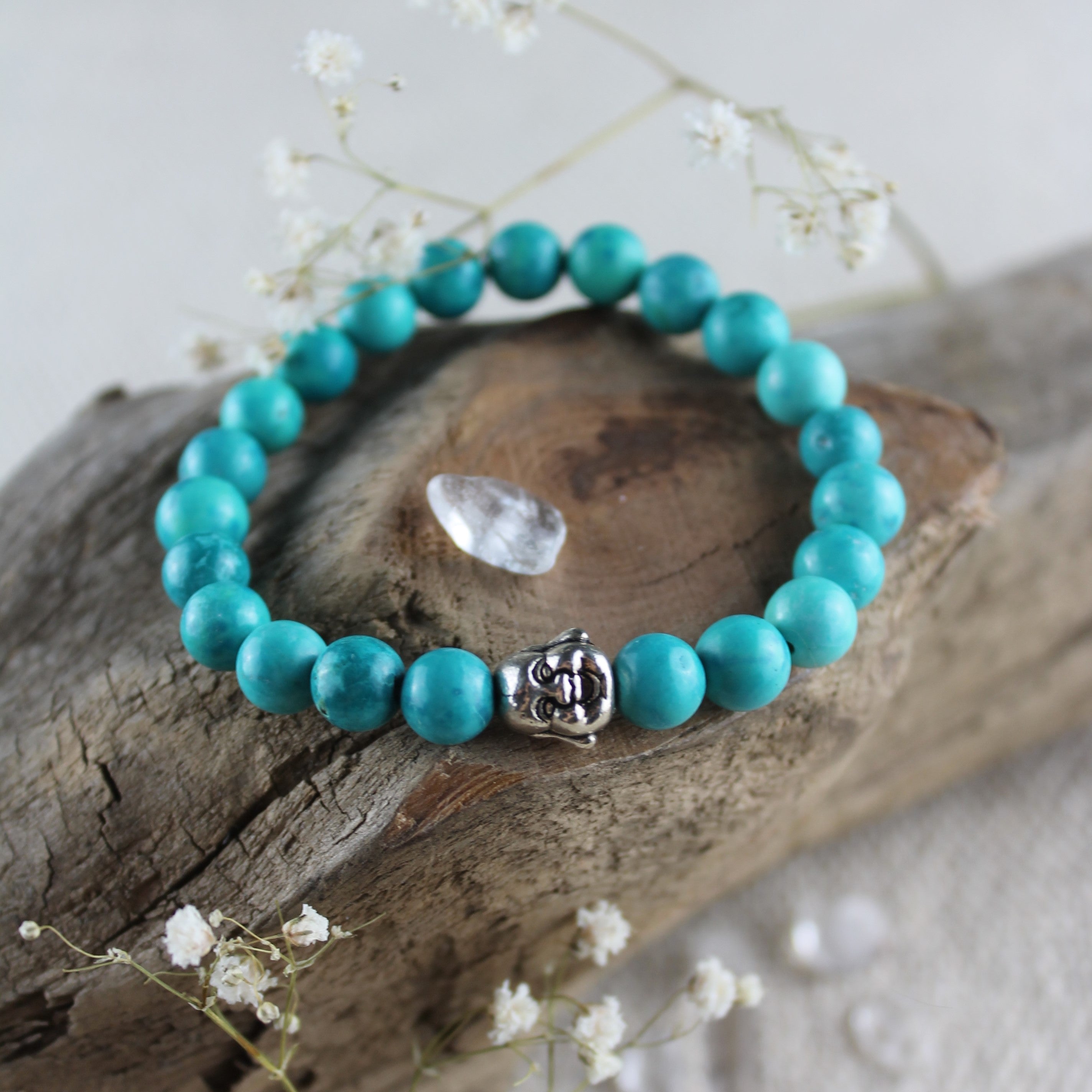 Türkis Edelsteinarmband mit Hotei silberfarben