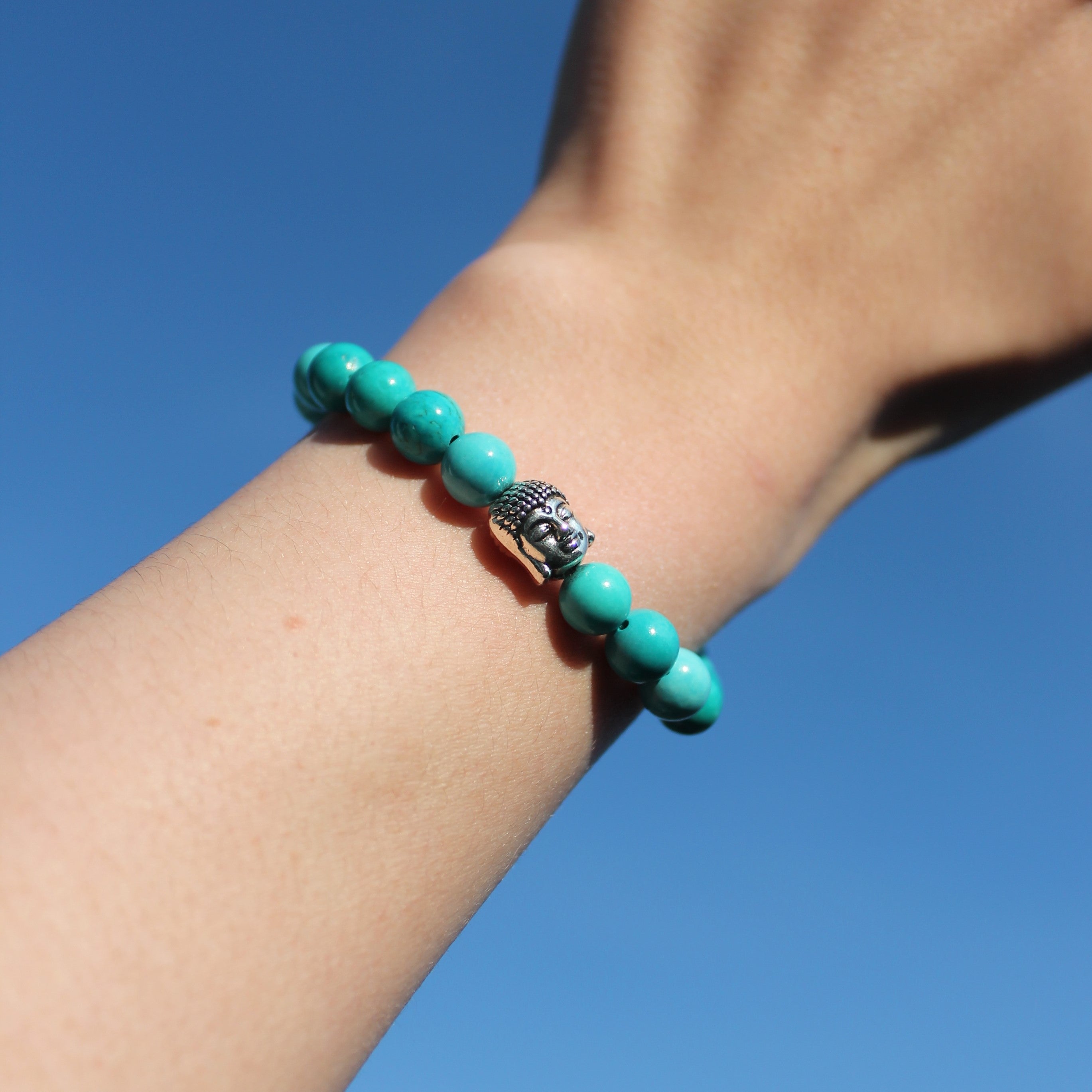 Türkis Edelsteinarmband mit Buddha silberfarben