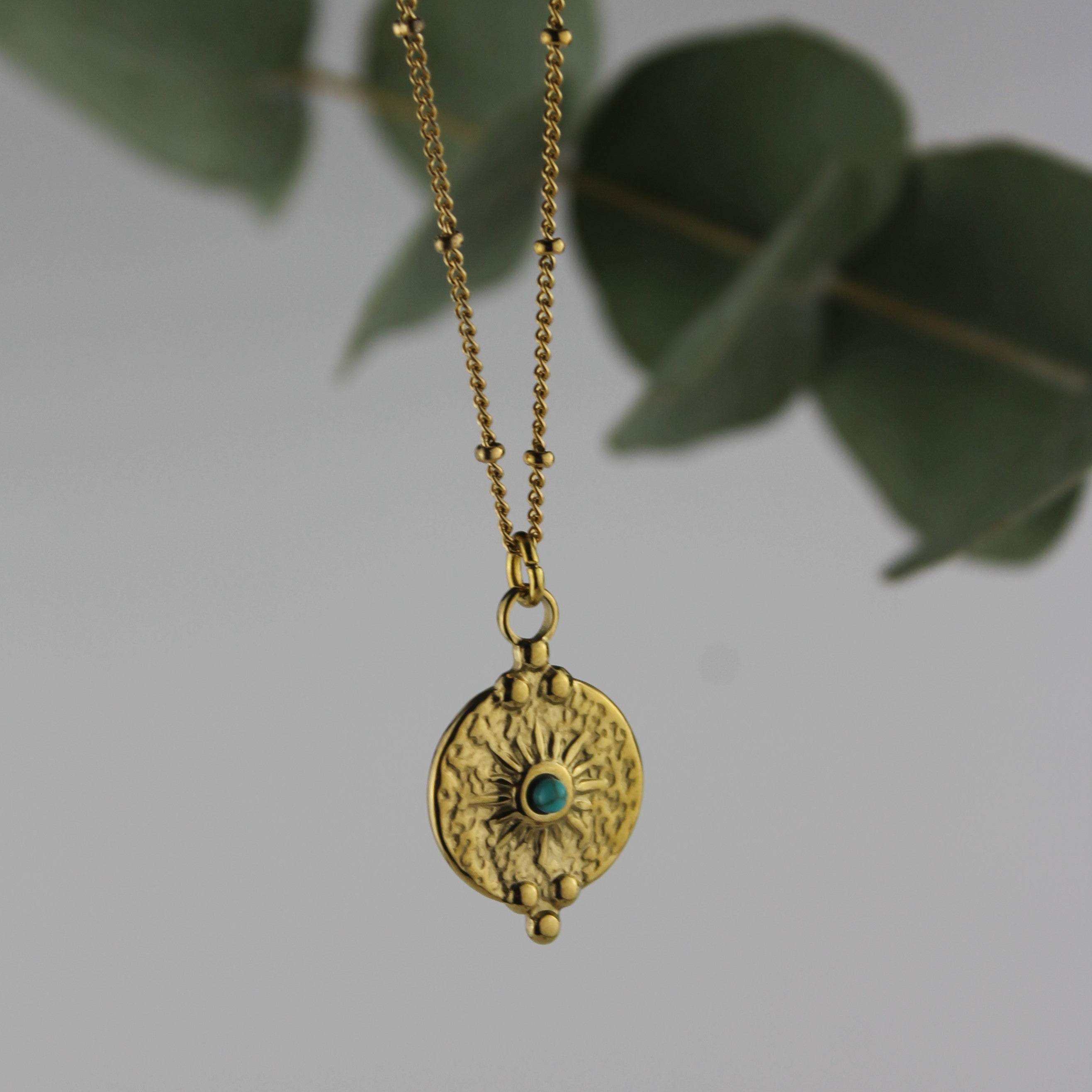 Türkis Edelsteinanhänger Boho Kette goldfarben