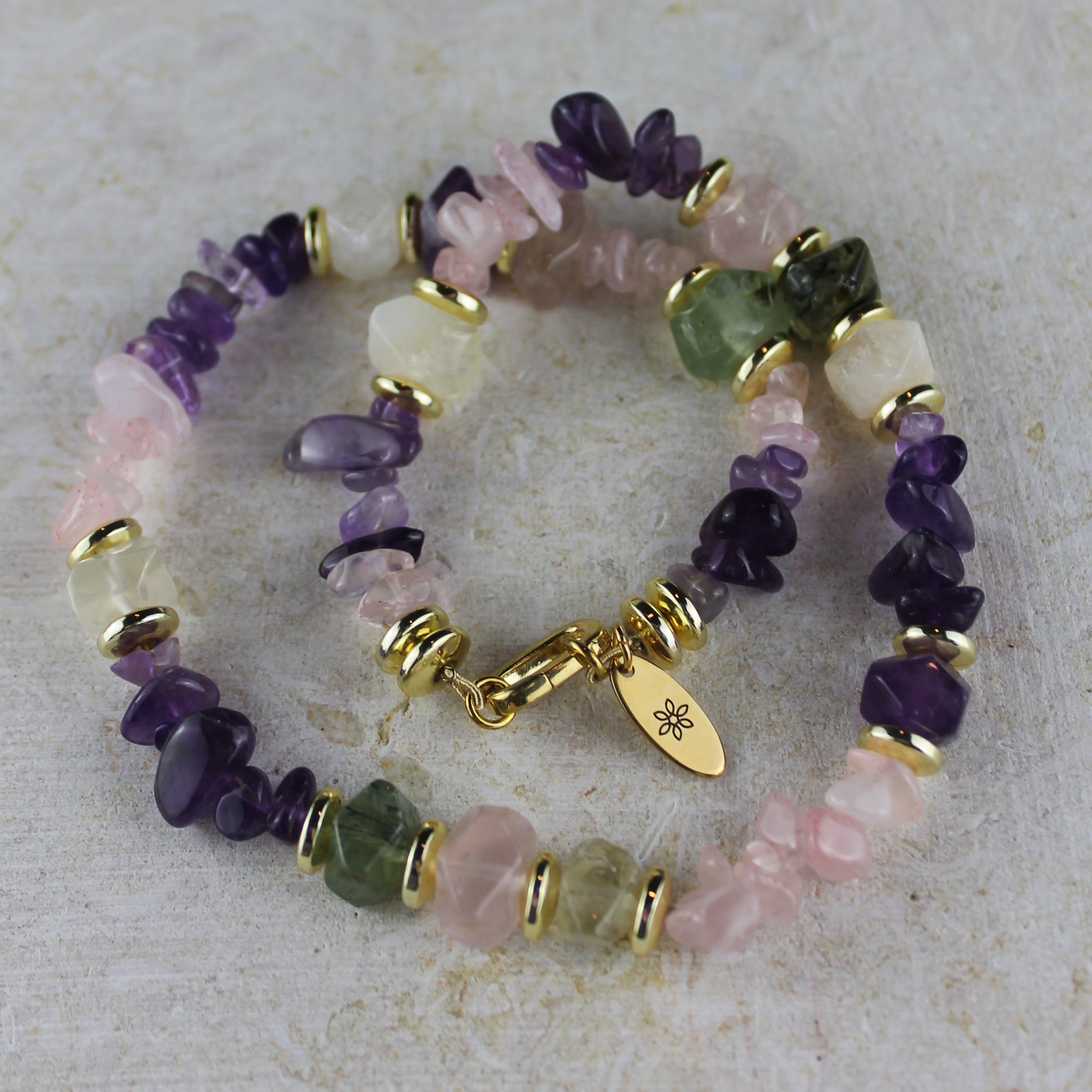Amethyst Citrin Olivin Rosenquarz Choker Kette Hämatit goldfarben