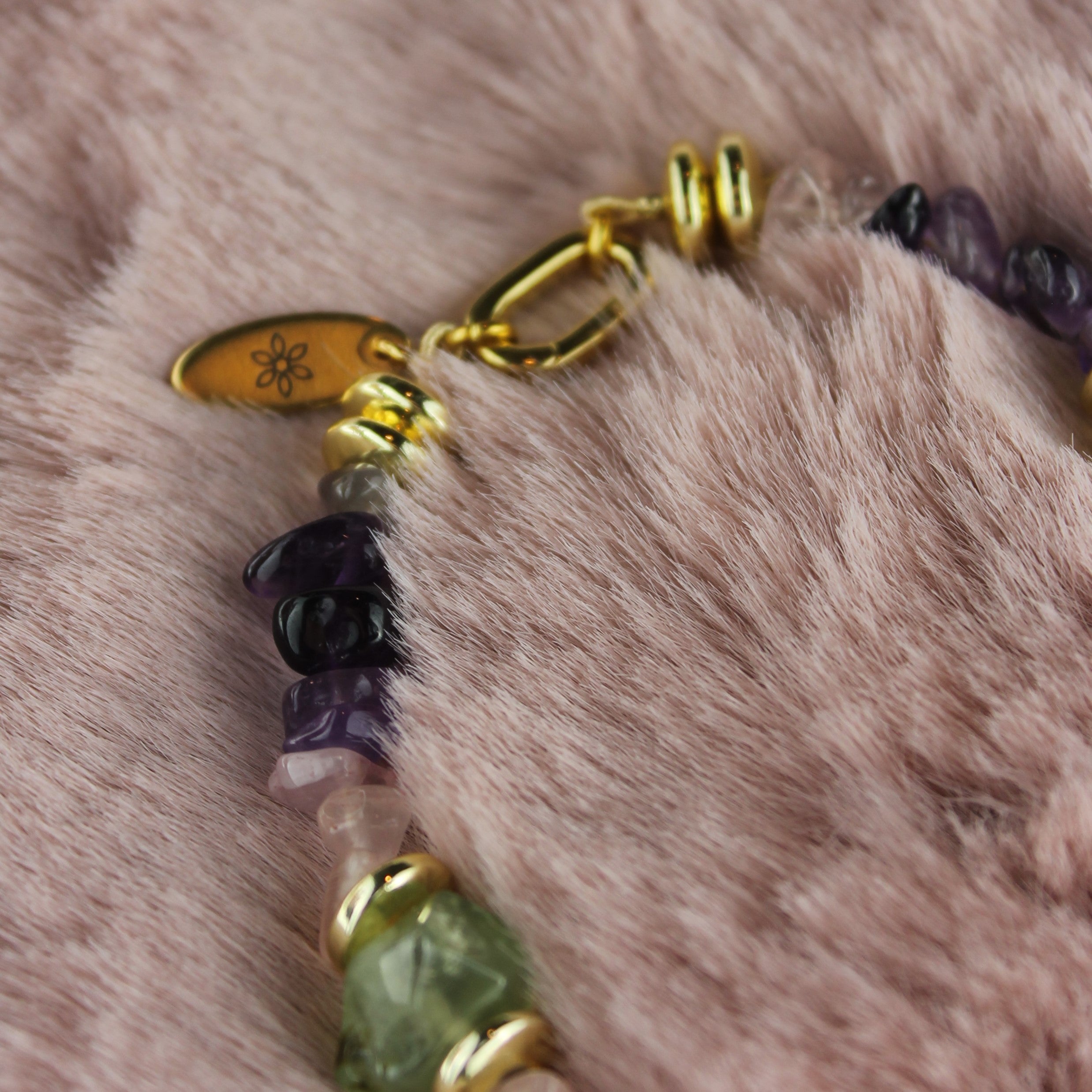 Amethyst Citrin Olivin Rosenquarz Choker Kette Hämatit goldfarben