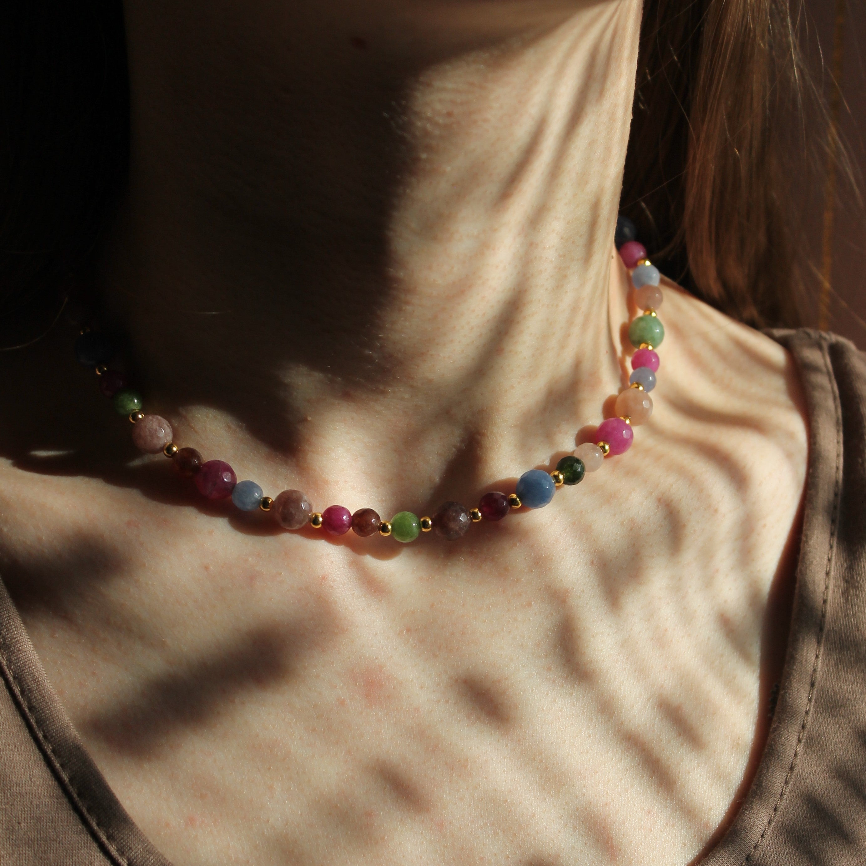 Turmalin facettiert Choker Kette Hämatit goldfarben