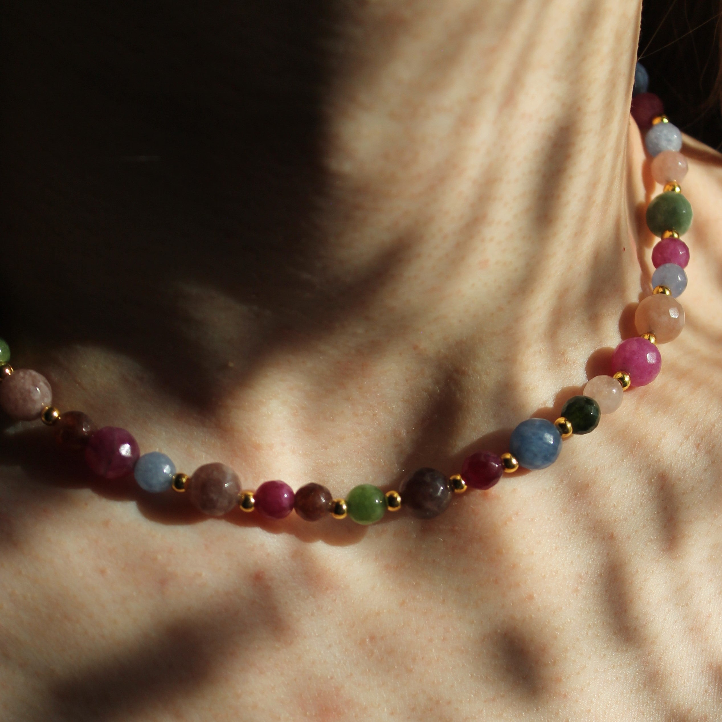 Turmalin facettiert Choker Kette Hämatit goldfarben