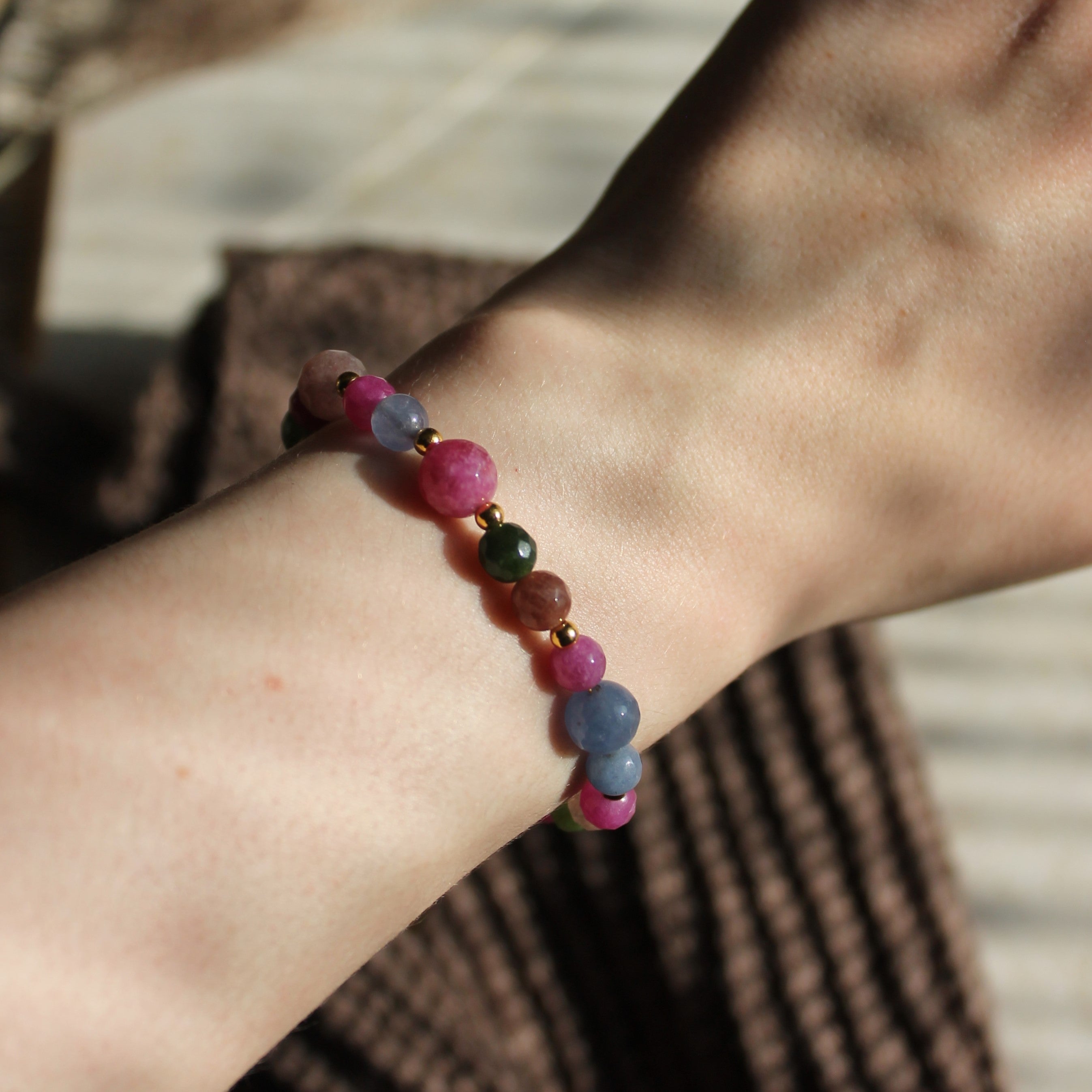 Turmalin Edelsteinarmband mit Verschluss goldfarben 6mm und 8mm