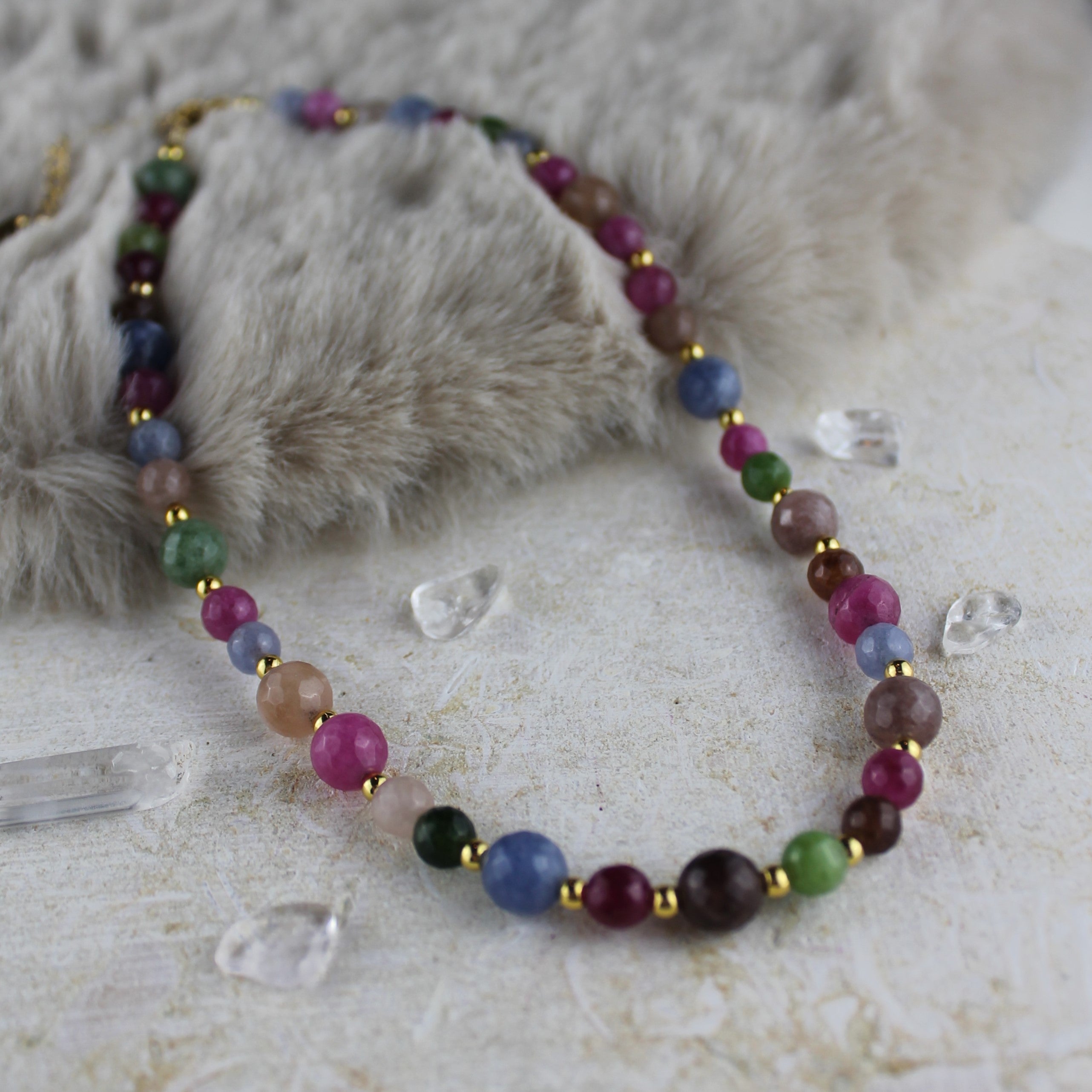 Turmalin facettiert Choker Kette Hämatit goldfarben