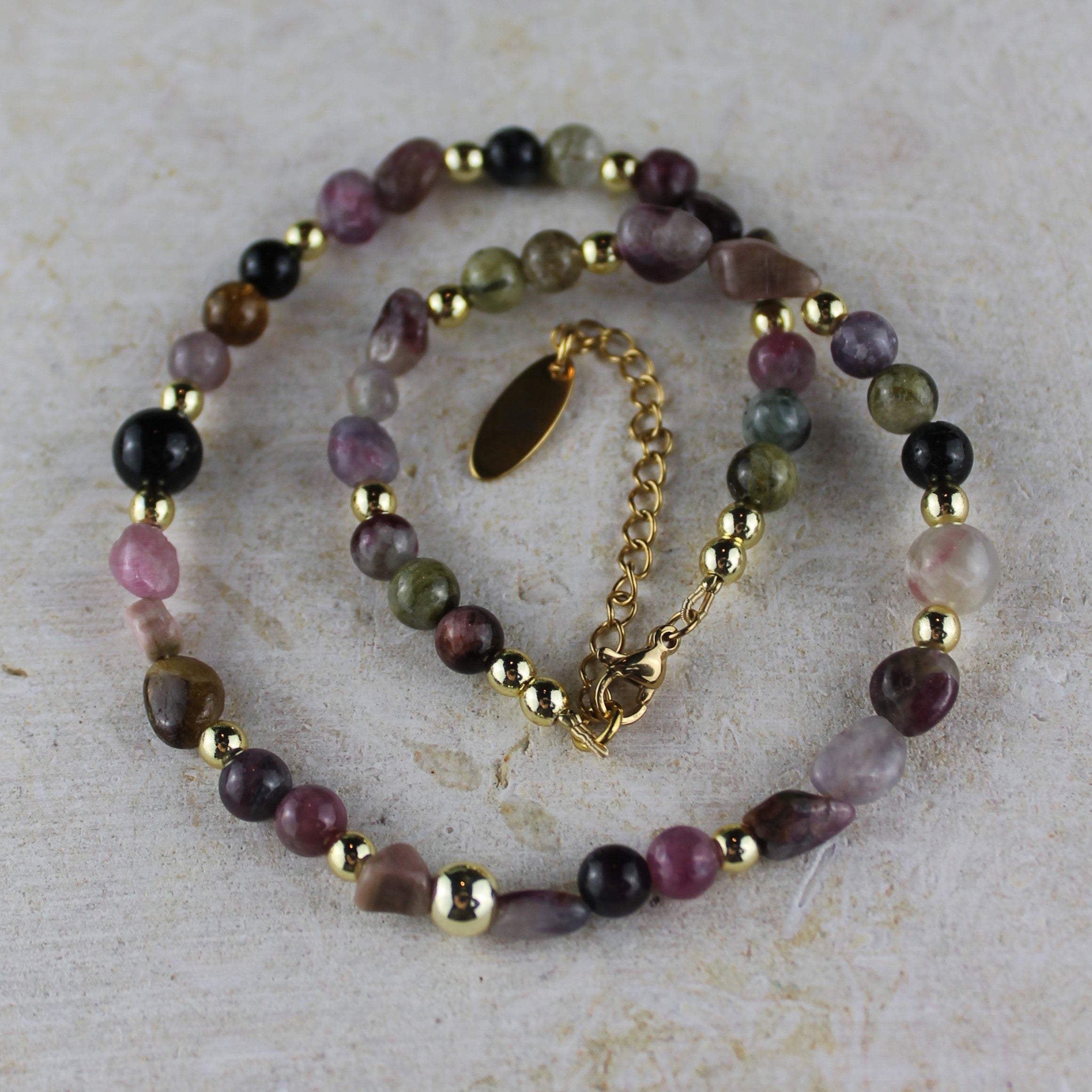 Turmalin oval Choker Kette Hämatit goldfarben