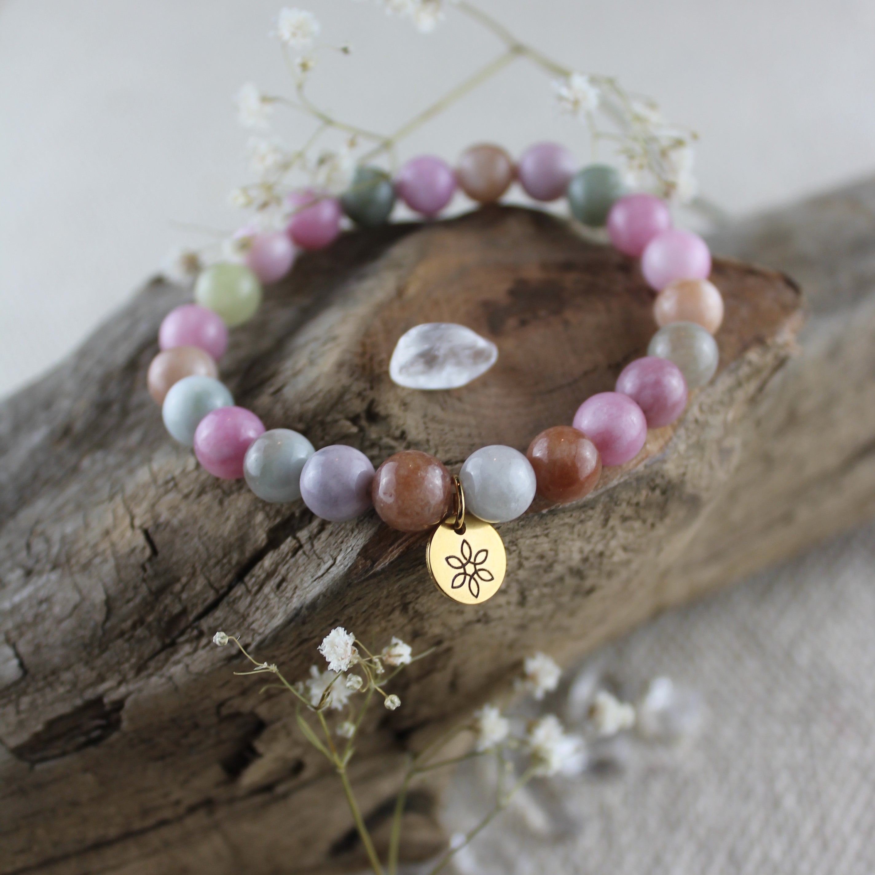 Rosa Jade Edelsteinarmband goldfarben