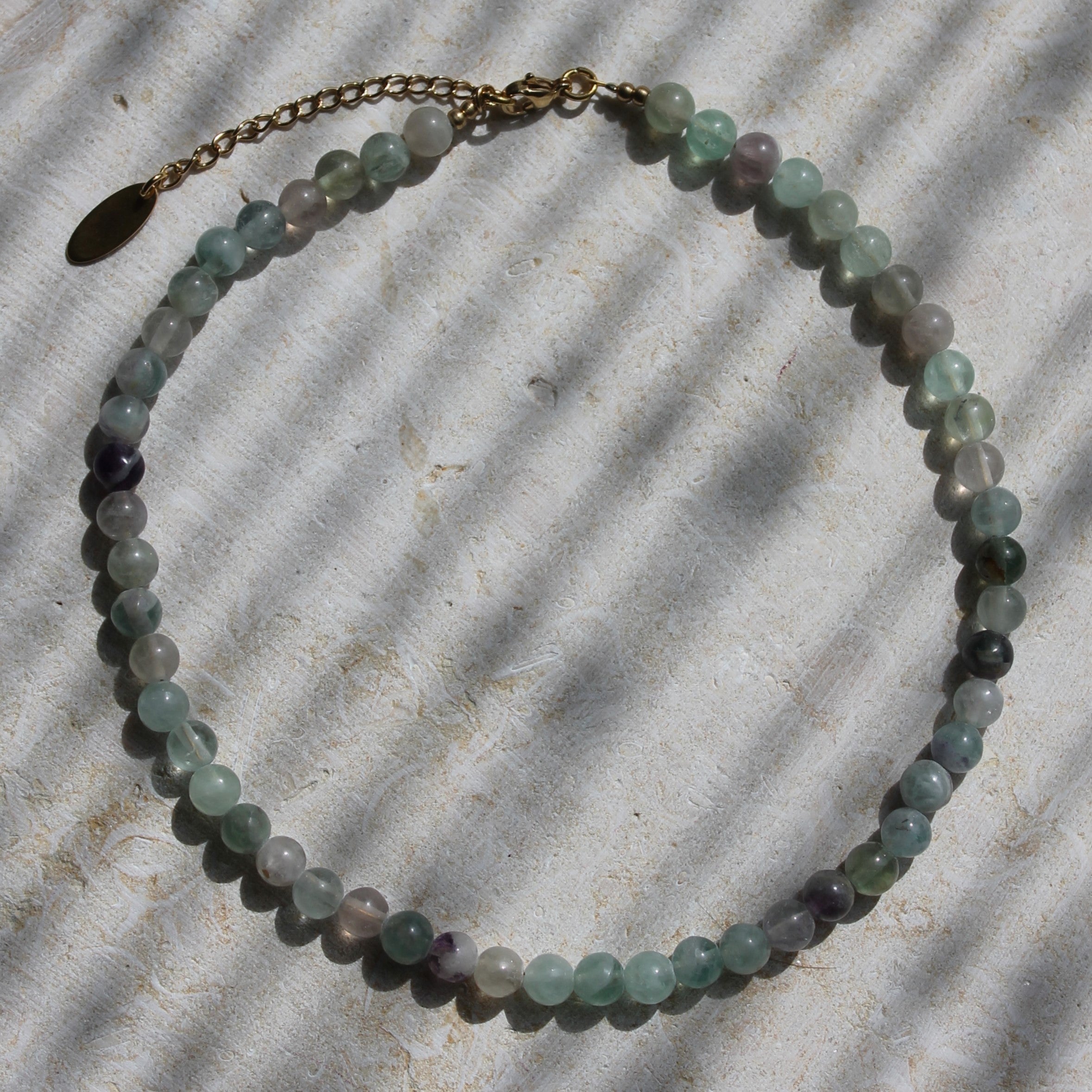 Fluorit Edelstein Choker Kette goldfarben