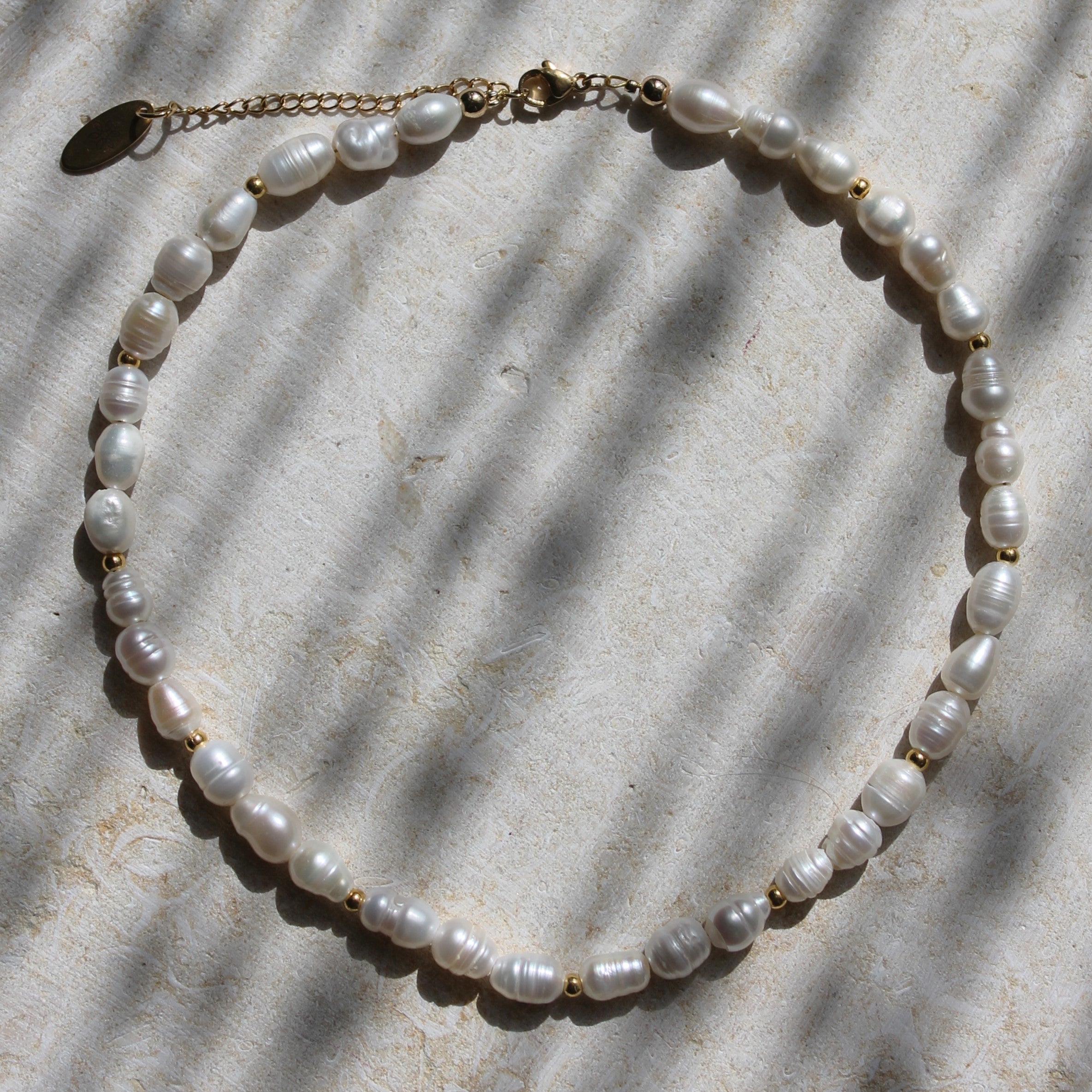 Süßwasserperlen Choker Kette mit Hämatit goldfarben