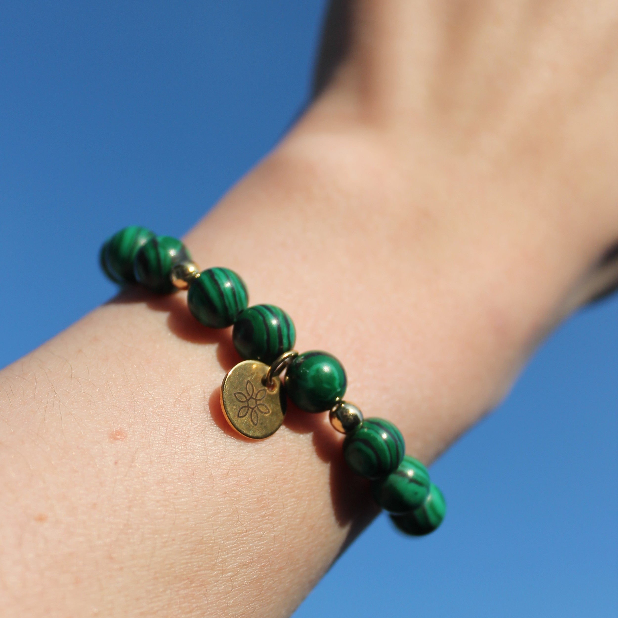 Malachit Edelsteinarmband mit Hämatit goldfarben