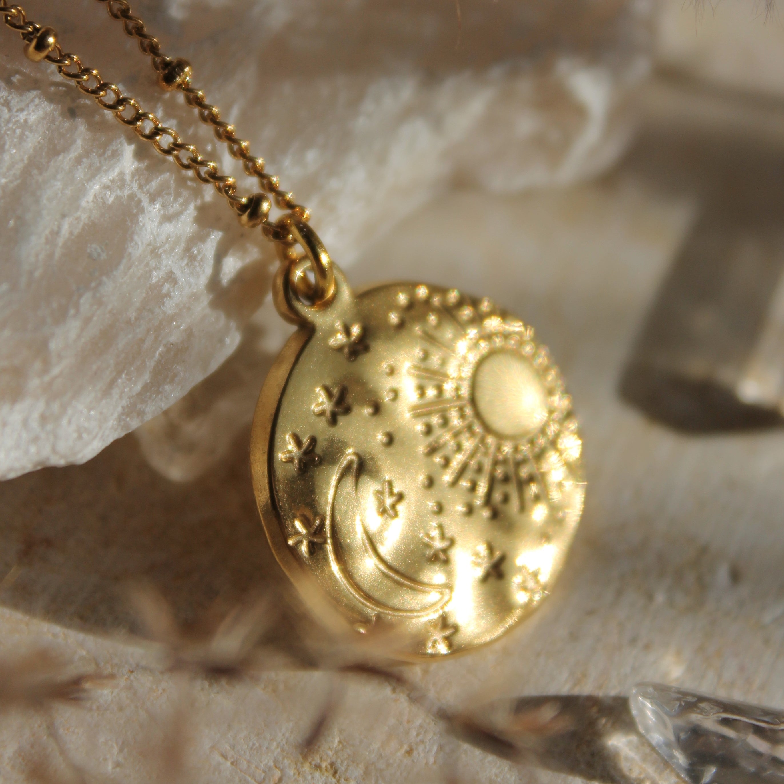 Sonne Mond & Sterne Anhänger Kette goldfarben