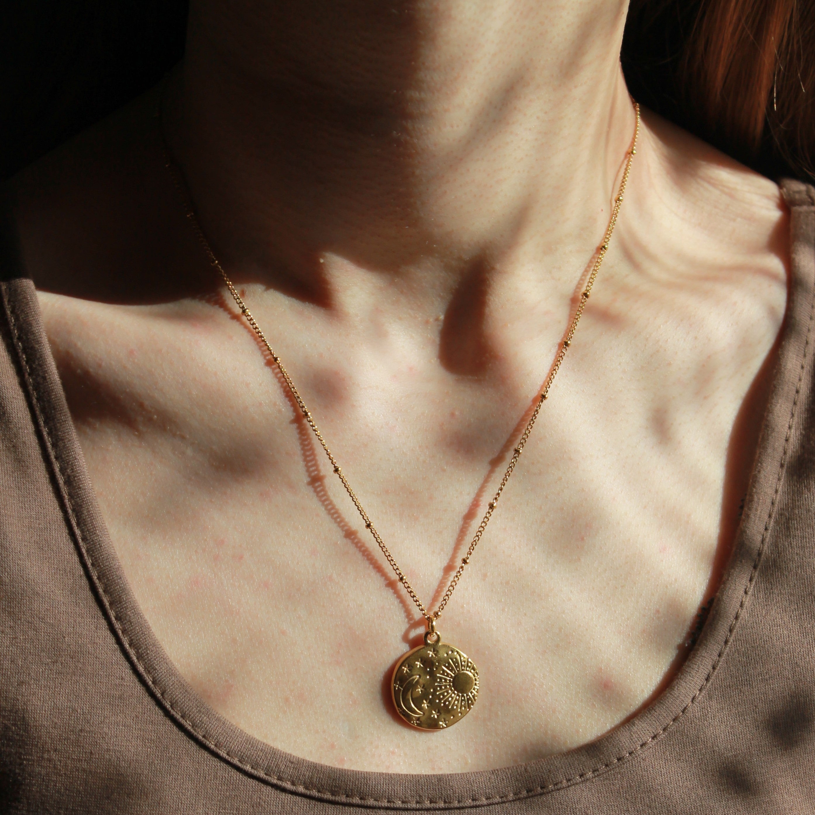 Sonne Mond & Sterne Anhänger Kette goldfarben