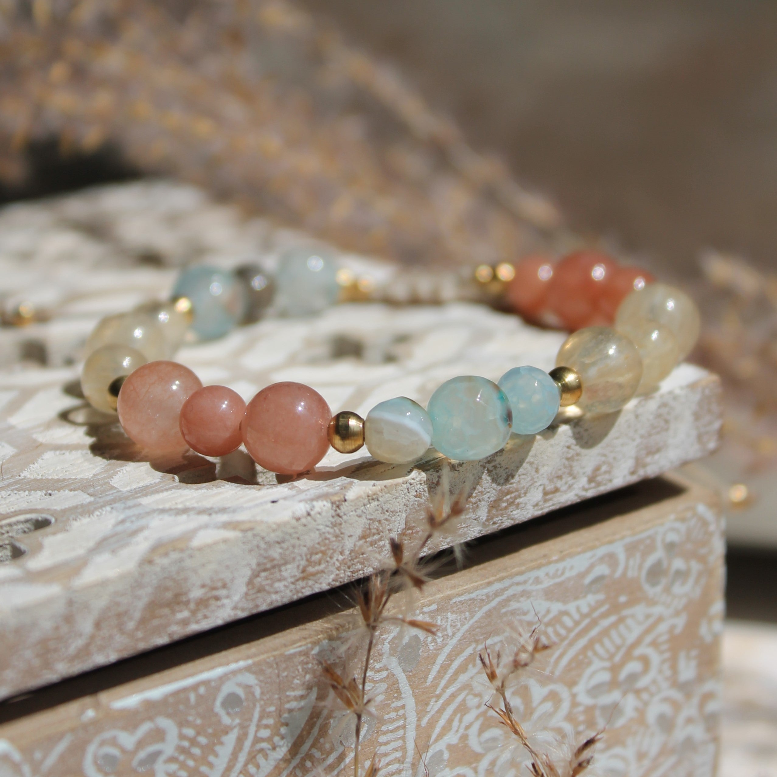 Achat, Citrin, Sonnenstein Mala goldfarben