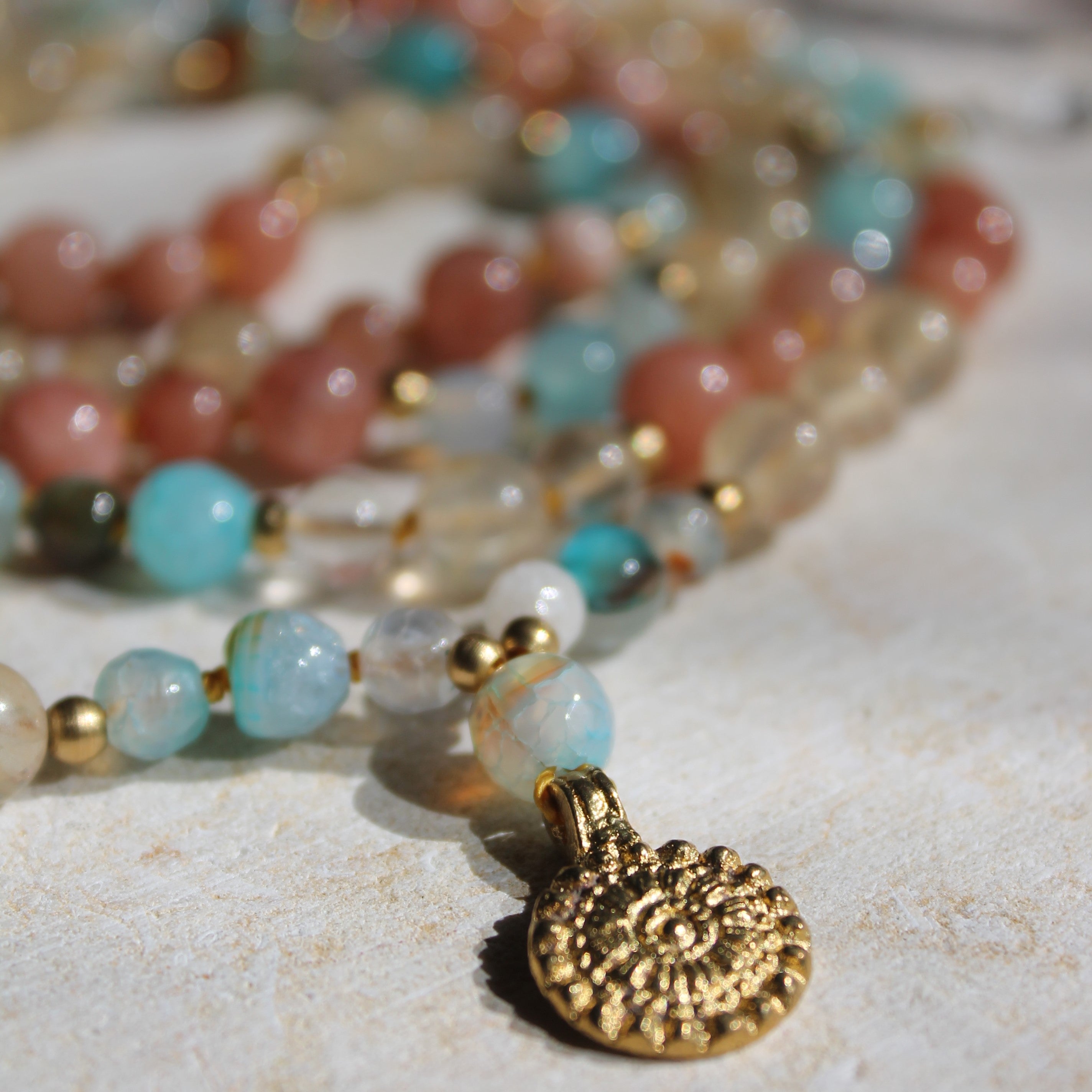 Achat, Citrin, Sonnenstein Mala goldfarben