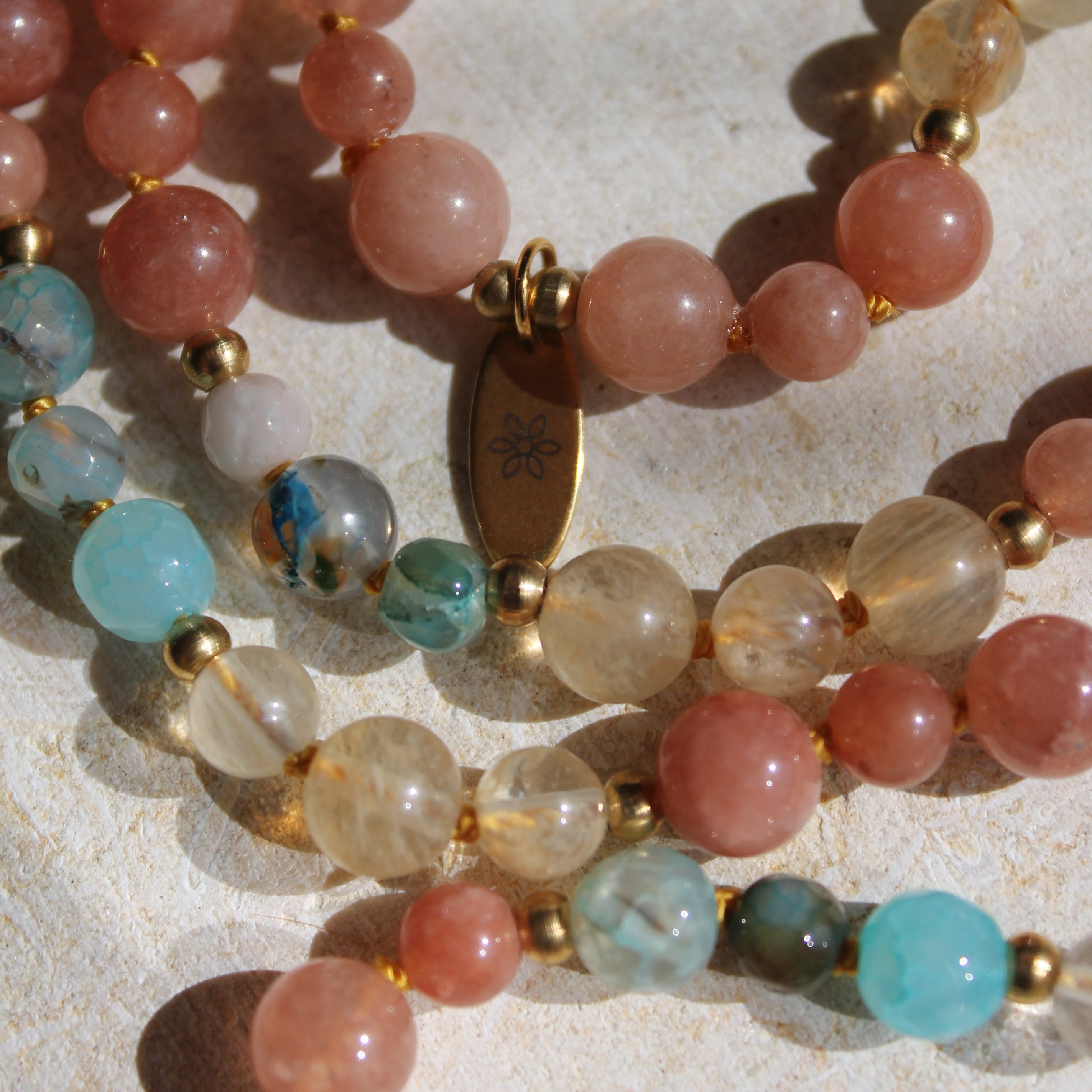 Achat, Citrin, Sonnenstein Mala goldfarben
