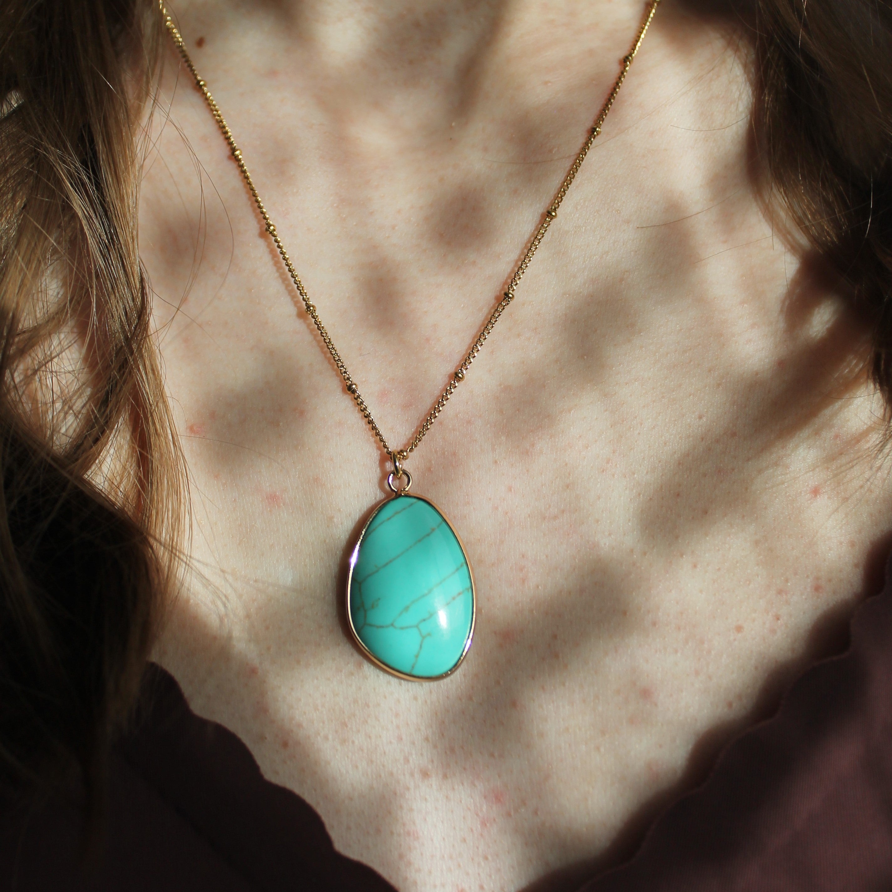 Türkis VELENA Edelsteinanhänger Kette goldfarben