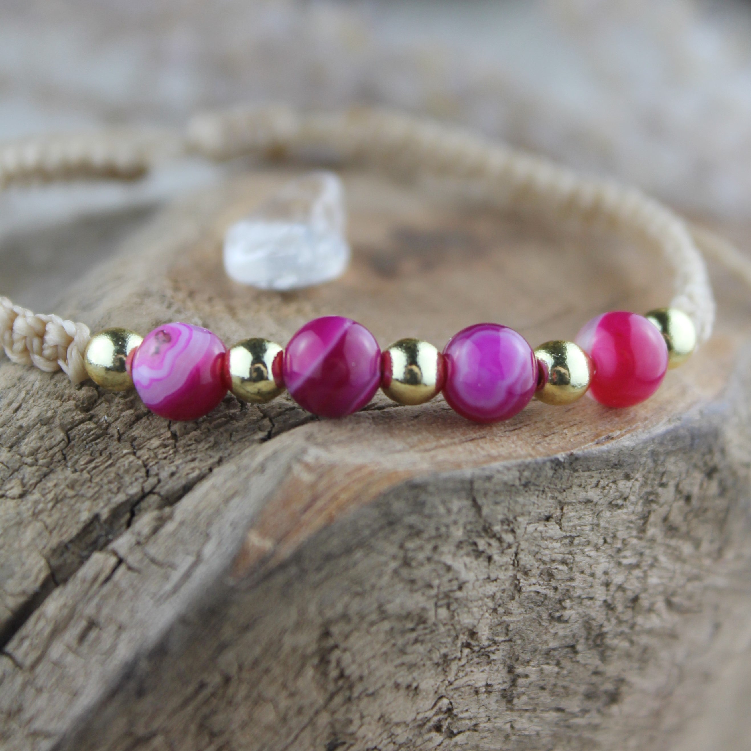 MEDEA Achat pink Edelsteinarmband Makramee personalisiert gold- oder silberfarben