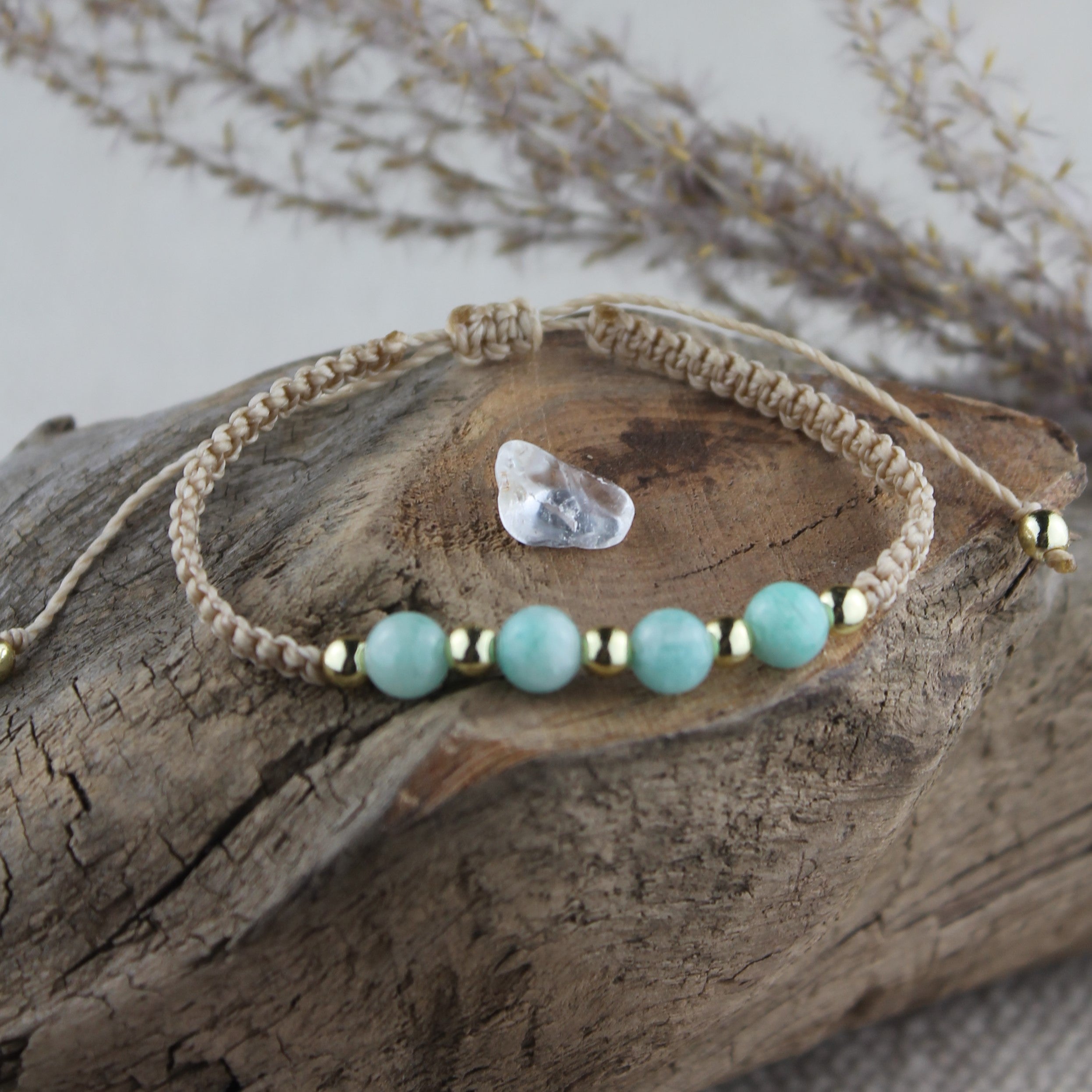 MEDEA Amazonit Edelsteinarmband Makramee personalisiert gold- oder silberfarben