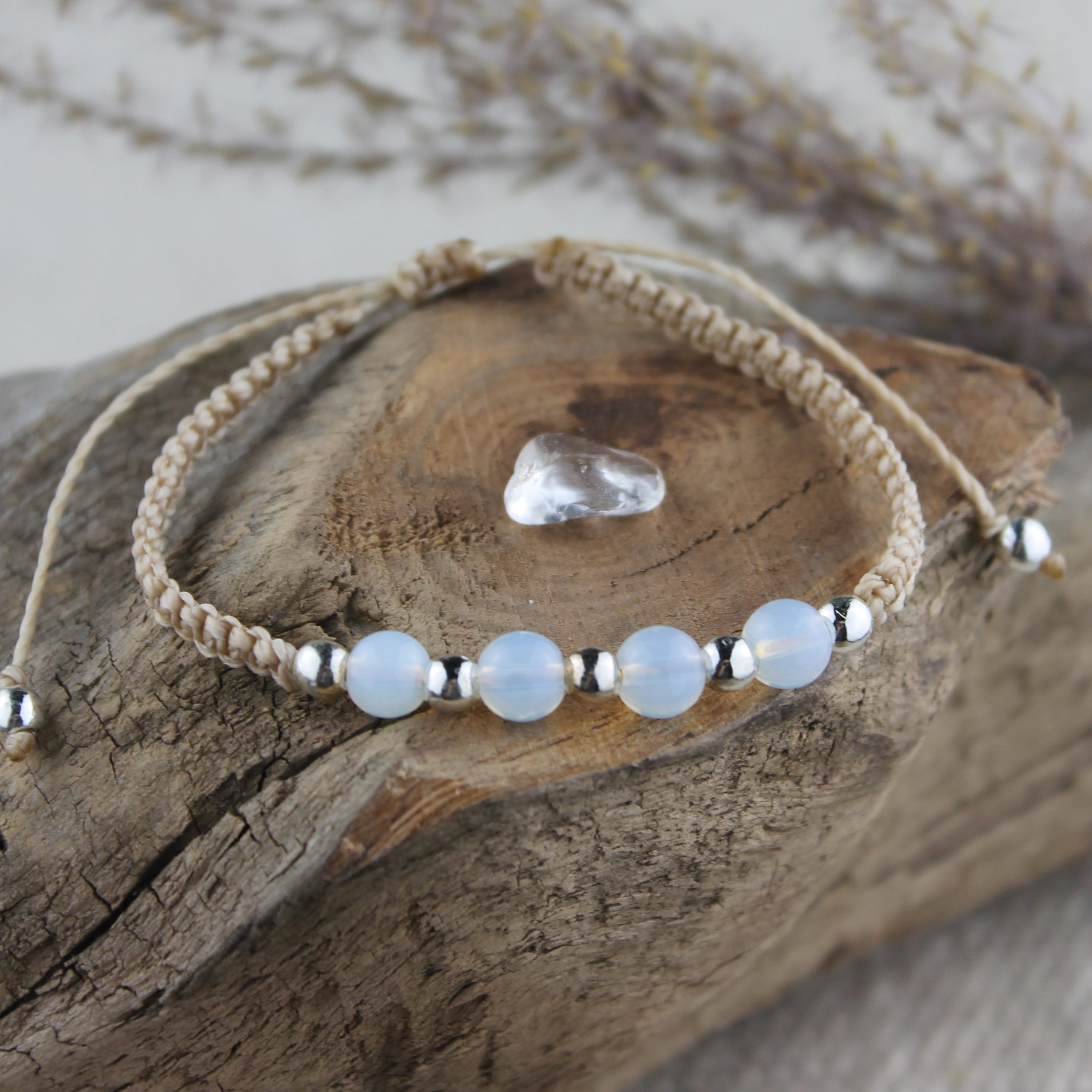 MEDEA Opalit Edelsteinarmband Makramee personalisiert gold- oder silberfarben