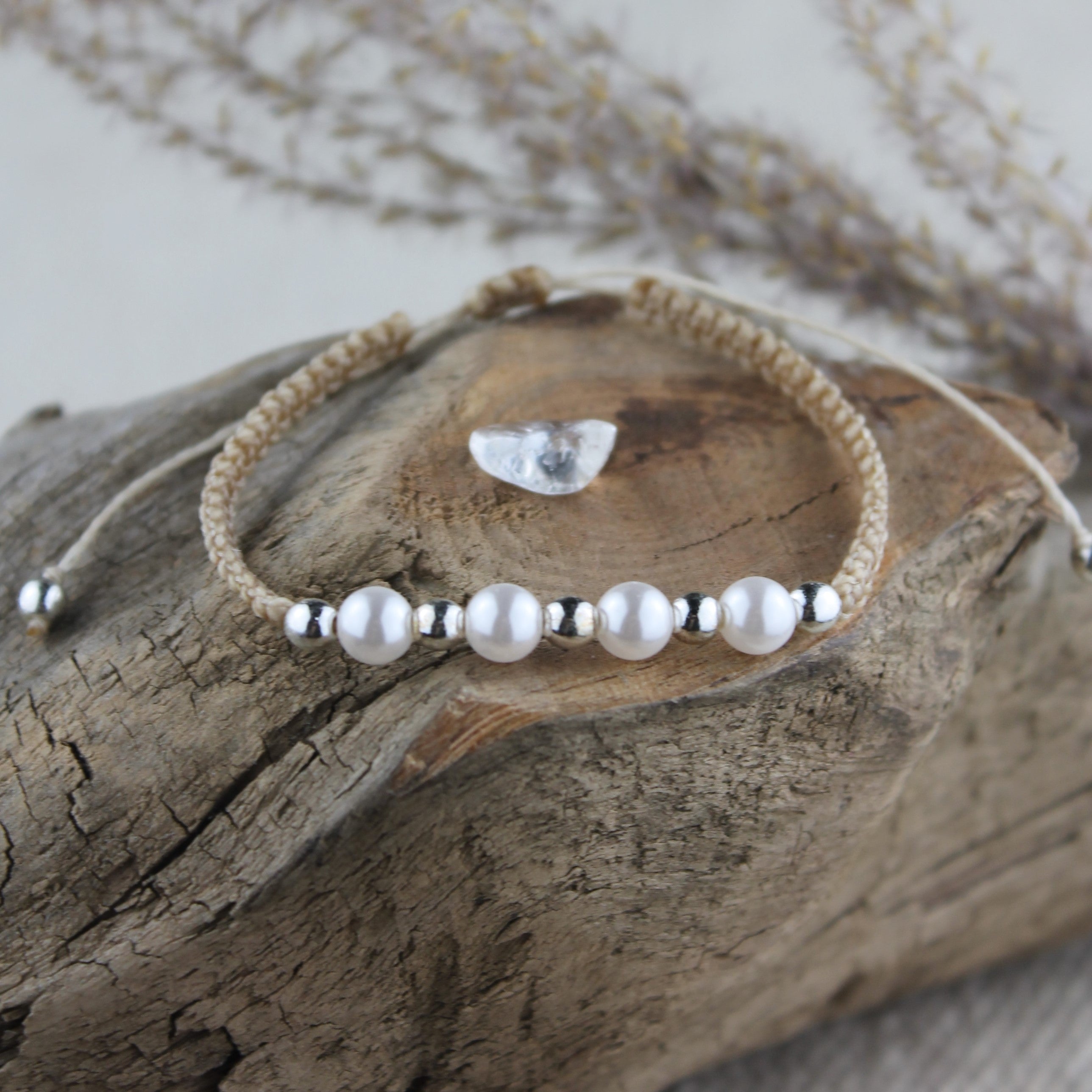 MEDEA Perlen Armband Makramee personalisiert gold- oder silberfarben