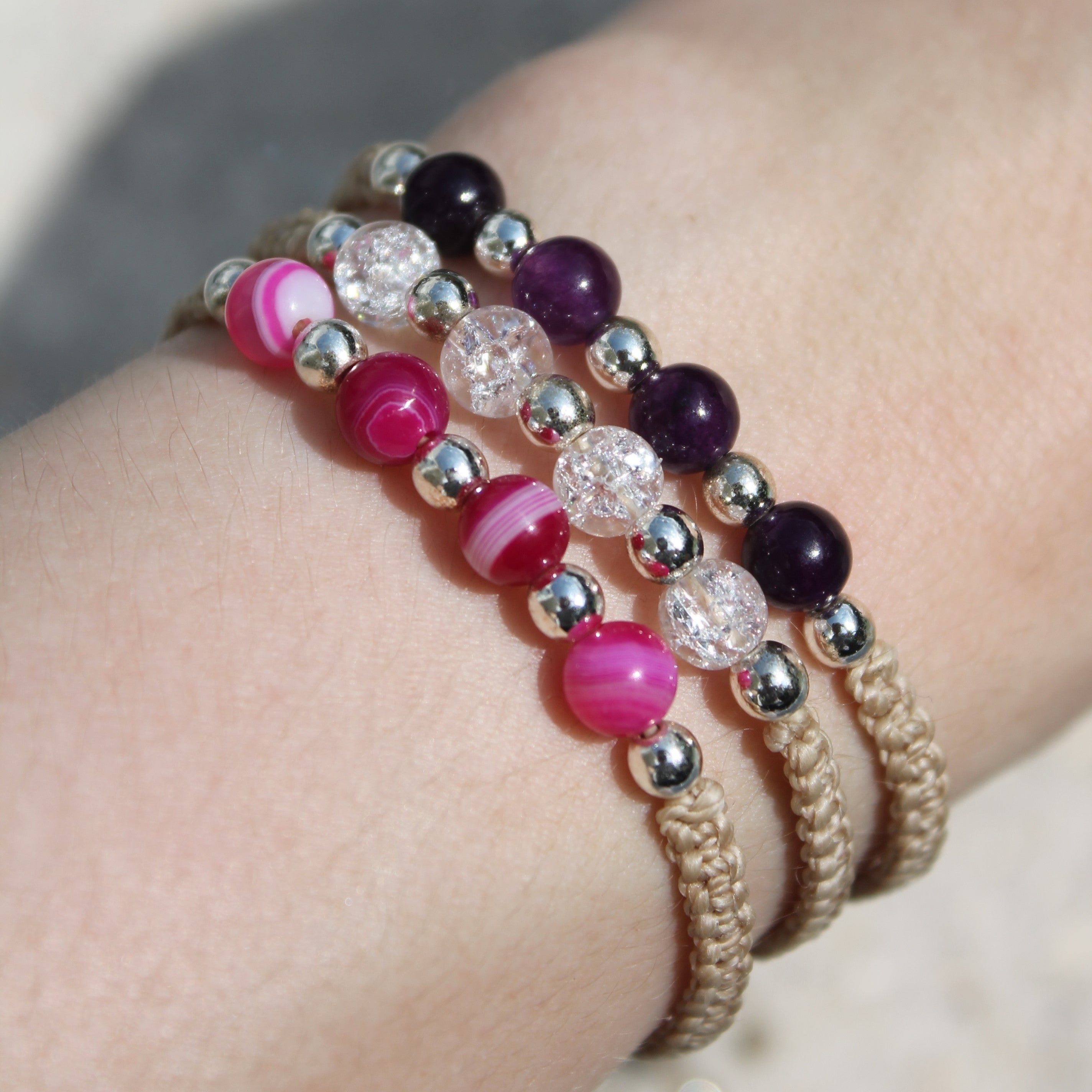 MEDEA Achat pink Edelsteinarmband Makramee personalisiert gold- oder silberfarben