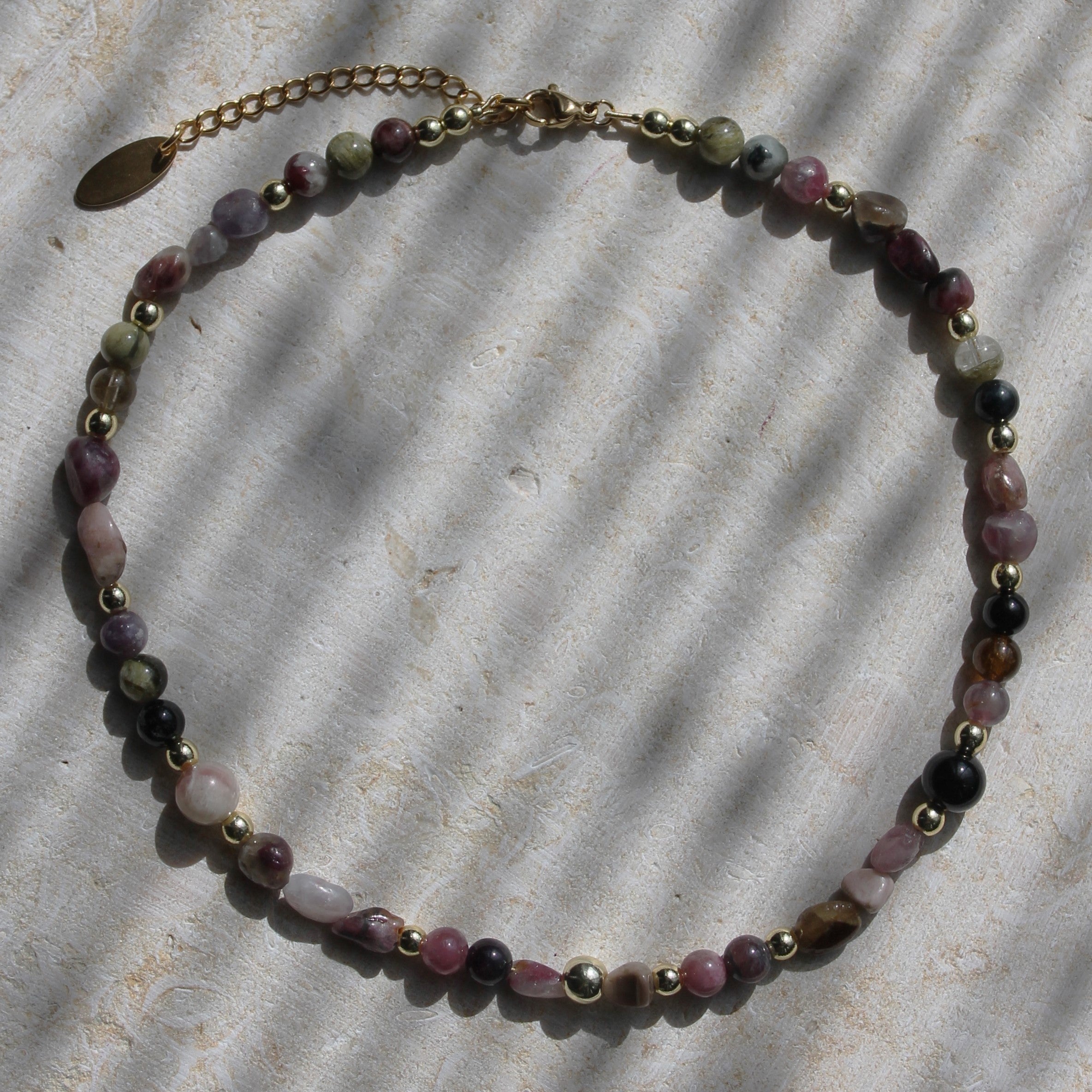 Turmalin oval Choker Kette Hämatit goldfarben